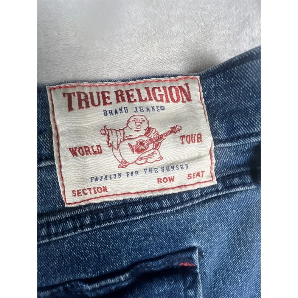 True Religion World Tour Jean Men 42x32 Geno Big Flap Relaxed Denim Red ‎ Stich